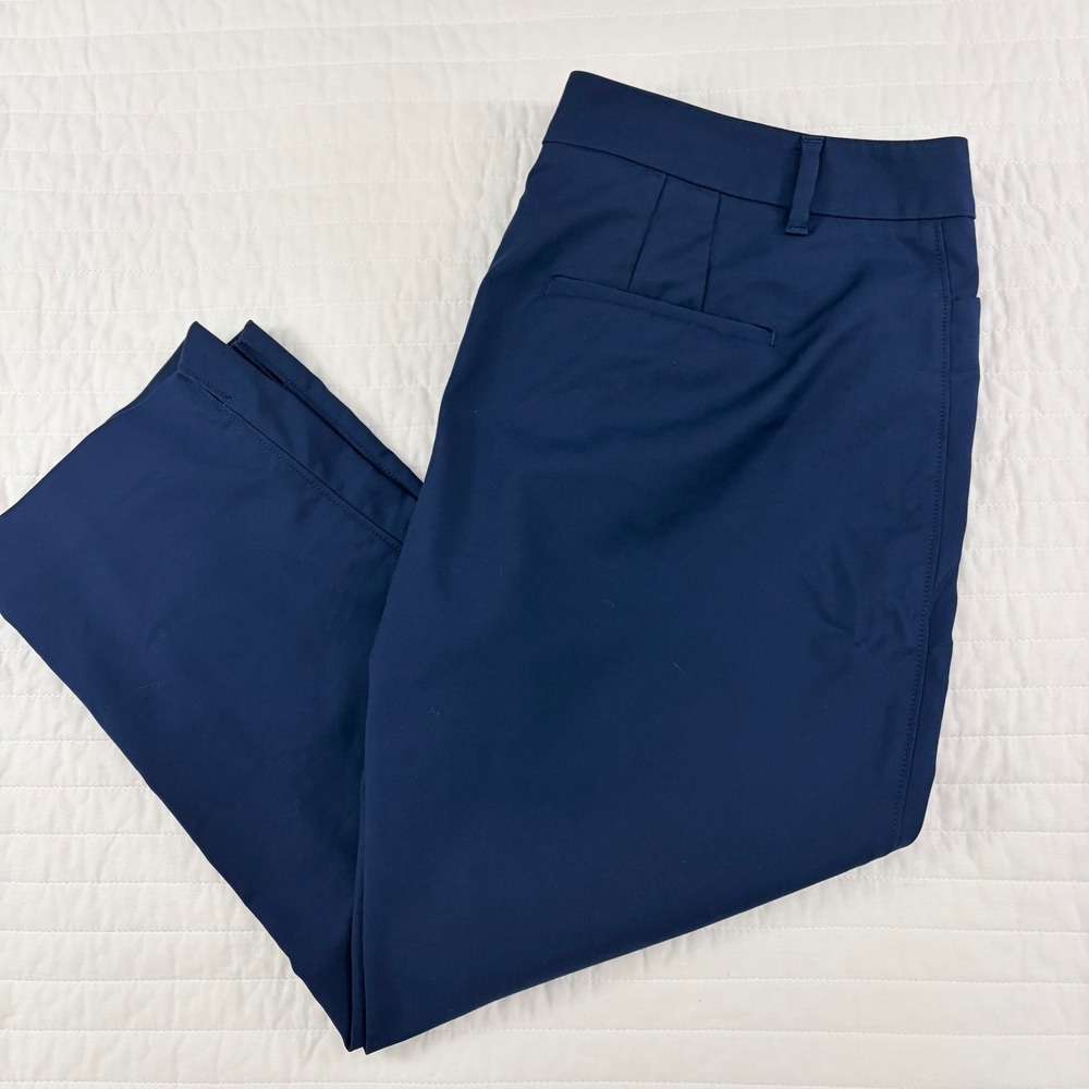 WHBM Navy Perfect Form Straight Cotton Blend Crop Pants Womens 12